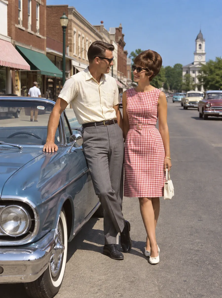 a black and white 1960s street photo colorized