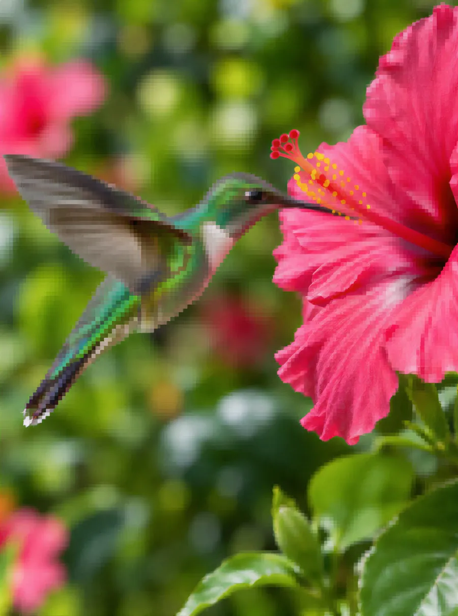 a pixelated hummingbird photo upscaled to 2K
