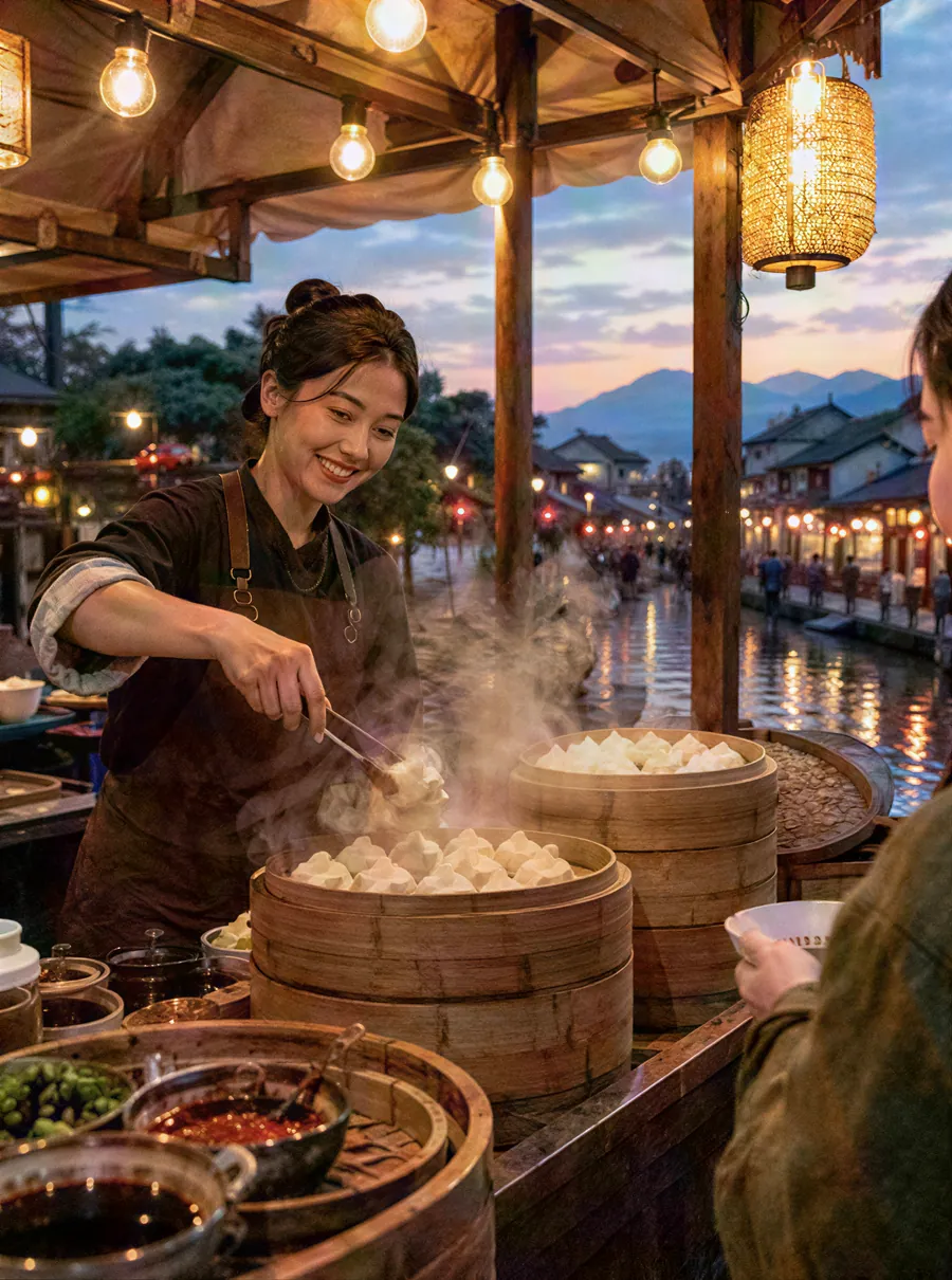 a grainy, compressed street food photo cleaned up